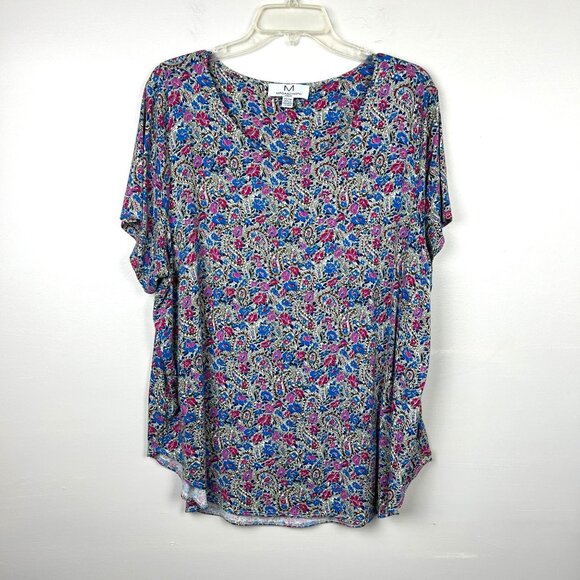 Magaschoni Women's Floral Print Short Sleeve Top Size- 2X - Picture 1 of 7